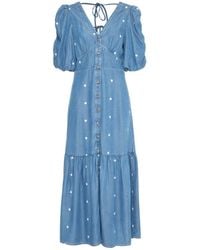 Rose & Nancy - Mila Denim Tencel Daisy Embroidered Midi Dress - Lyst