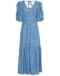 Rose & Nancy - Mila Denim Tencel Daisy Embroidered Midi Dress - Lyst