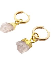 Harfi - Raw Rose Quartz October Birthstone Plated Huggies - Lyst
