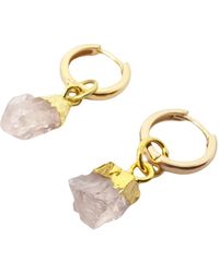 Harfi - Raw Rose Quartz October Birthstone Plated Huggies - Lyst