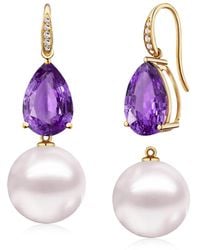 Kai Fine Jewelry - Solid Natural Pear Amethyst, Diamond & Freshwater Pearl Convertible Drop Earrings - Lyst