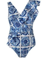 Nur Karaata - Lilac Bleu Blanc Swimsuit - Lyst