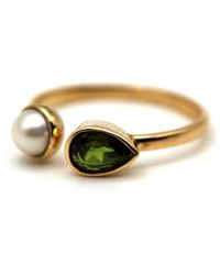 VicStoneNYC Fine Jewelry - Natural Peridot With Pearl Open Cuff Ring - Lyst