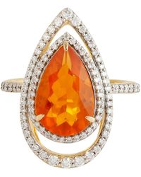 Artisan - 18k Yellow Gold Pear Cut Opal Fire Natural Diamond Cocktail Rings - Lyst