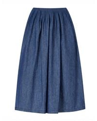 Yumi' - Denim Chambray Gathered Midi Skirt - Lyst