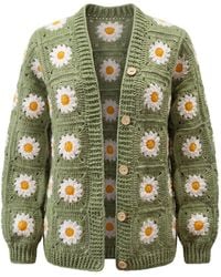 Ana Chic - Sage Daisy Handmade Crochet Cardigan - Lyst