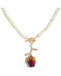 I'MMANY LONDON - Real Flower Grande Amore Freshwater Pearl Choker Necklace With Rosebud Pendant - Lyst