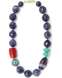 Shar Oke - Blue Sodalite, Red Coral, Chevron Amethyst, Lapis Lazuli & Turquoise Beaded Necklace - Lyst