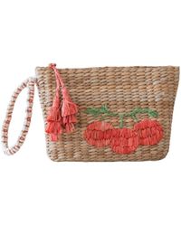 LIKHÂ - Neutrals Handwoven Seagrass Tomato Wristlet Pouch With Tassels - Lyst