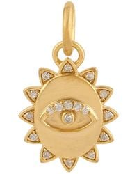 Artisan - 14k Yellow Gold With Natural Diamond Evil Eye Charm Pendant Jewelry - Lyst
