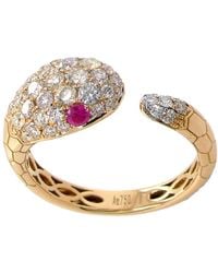 Artisan - 18K Diamond Snake Bypass Ring With Ruby Eye - Lyst