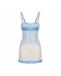 Clerestory - Luscia Pearl Strap Mesh-Waist Linen Mini - Lyst