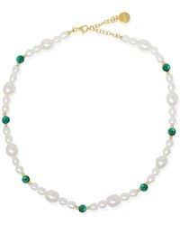 Vintouch Italy - Bianca-Plated Pearl And Malachite Necklace - Lyst