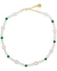 Vintouch Italy - Bianca Gold-plated Pearl And Malachite Necklace - Lyst