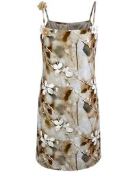 Lalipop Design - Neutrals Floral Appliqué Print Mini Dress - Lyst