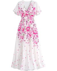 Yumi' - Mirror Floral Print Ruched Waist Kimono Midi Dress - Lyst
