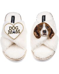 Laines London - Neutrals Laines Neutral Boucle Slippers With Ziggy The Beagle & Dog Mum Mom Brooches - Lyst