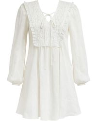Exquise - Neutrals Chaney Long Sleeve Linen Mini Dress - Lyst