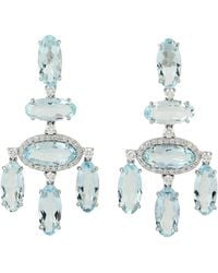 Artisan - 18k White Gold Aquamarine Diamond Designer Dangle Earrings - Lyst