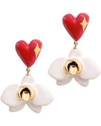 Sculp - Show Me Love Orchid And Heart Dangle Earrings - Lyst