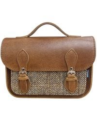 Zatchels - Midi Tannery & Tweed Crossbody Leather Satchel - Lyst