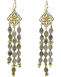 Farra - Bohemian Style Flower Frame With Labradorite Tassel Earrings - Lyst