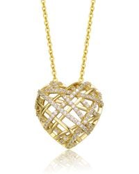 Genevive Jewelry - Sterling Plated With Clear Cubic Zirconia Knotted Ribbon Puffed Heart Pendant Necklace - Lyst
