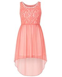 Conquista - Lace Detail Layered High Low Dress - Lyst