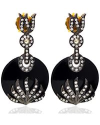 Artisan - Onyx Pave Diamond 18k Gold 925 Sterling Silver Dangle Earrings Jewelry - Lyst