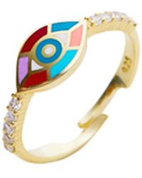 Spero London - Enamel Five Color Evil Eye Sterling Signet Ring - Lyst