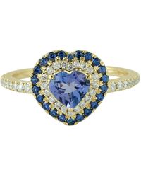 Artisan - 18k Yellow Gold Diamond Heart Shape Ring Blue Sapphire Tanzanite Gemstone Jewelry - Lyst