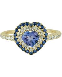 Artisan - 18k Yellow Gold Diamond Heart Shape Ring Blue Sapphire Tanzanite Gemstone Jewelry - Lyst