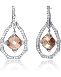 Genevive Jewelry - Sterling Clear & Copper Cubic Zirconia Earrings - Lyst
