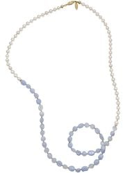 Farra - Freshwater Pearls And Lace Agate Long Necklace - Lyst