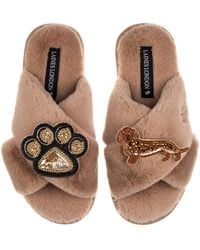 Laines London - Neutrals Classic Laines Slippers With Paw & Dachshund Brooches - Lyst