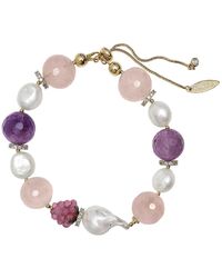 Farra - Baroque Pearls With Rose Quartz Amethyst And Raspberry Bracelet - Lyst