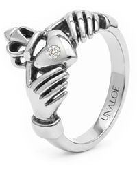 Unaloe - Diamond Heart With Hands Ring – Sterling - Lyst