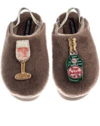 Laines London - Neutrals Flatform Cloud Closed Toe Slippers With Champagne & Glass Brooches - Lyst