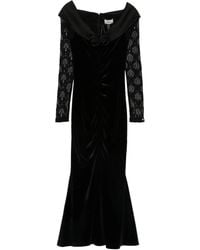 Nissa - Floral-Appliqué Velvet Midi Dress - Lyst