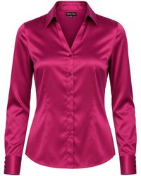 Madison / Savile - Wild Aster Haven Fitted Satin Shirt Two - Lyst