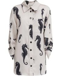 Julia Allert - Seahorse Print Oversized Shirt – Ivory - Lyst