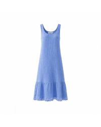 Haris Cotton - Sleeveless Maxi Textured Cotton Dress With Lace Trim Hem Regatta - Lyst