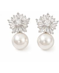 Nuvv Collection - Elegant Crystal & Pearl Statement Earrings - Lyst