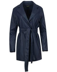 Conquista - Navy Faux Leather Jacket With Belt - Lyst