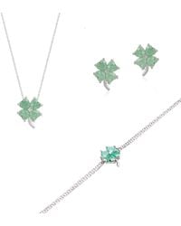 Spero London - Best Of Luck Four Leaves Clover Sterling Bracelet Necklace & Stud Earring Set - Lyst