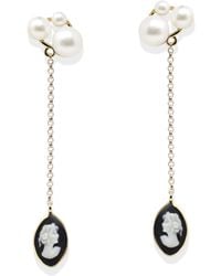 Vintouch Italy - Lilith Gold-plated Black Cameo And Pearl Drop Earrings - Lyst