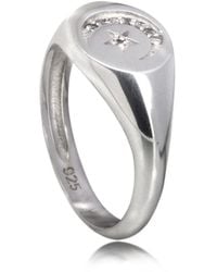 The Jewellery Store London - Round Celestial Signet Ring With Cz - Lyst