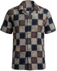Stovaria - Camp Collar Half Sleeve Organic Cotton Shirt With Natural Dye Handblock Squares - Lyst