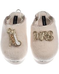 Laines London - Neutrals Flatform Cloud Slippers With Wedding Heel & Mrs Brooches - Lyst