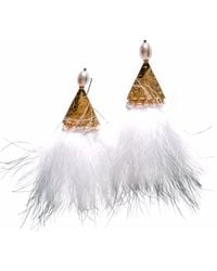Babaloo - Pearl And Feather Statement Earrings - Lyst